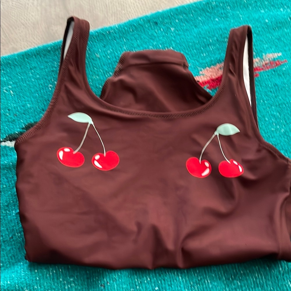 Cherry Print Brown Swimsuit M 🍒 - Picture 2 of 8